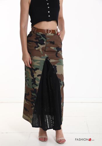 Gonna in Cotone pizzo Longuette Fantasia camouflage con bottoni con cintura con tasche - ph 1