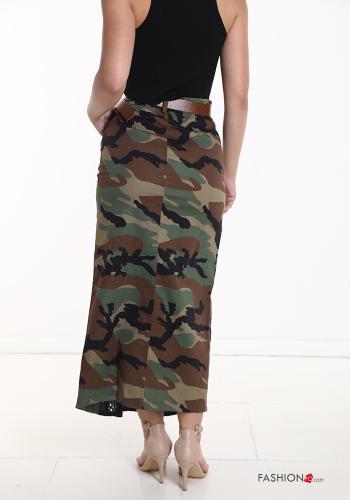 Gonna in Cotone pizzo Longuette Fantasia camouflage con bottoni con cintura con tasche - ph 2