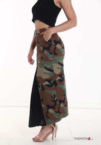 Gonna in Cotone pizzo Longuette Fantasia camouflage con bottoni con cintura con tasche - ph 3