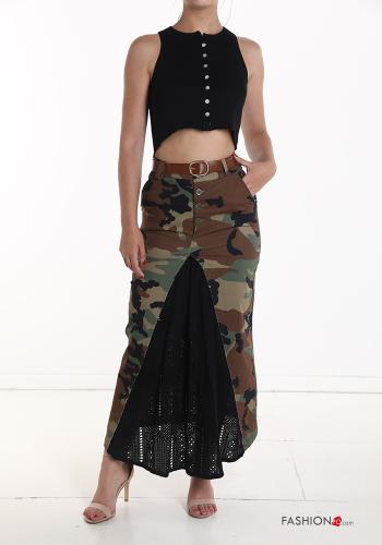 Gonna in Cotone pizzo Longuette Fantasia camouflage con bottoni con cintura con tasche - ph 5