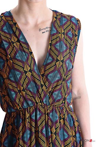 Scamiciato lungo Fantasia geometrica scollo a V - ph 4