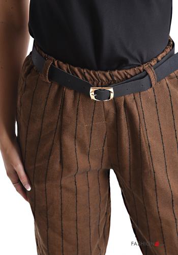 Streifenmuster Hose mit Gürtel mit gummizug mit Taschen - ph 4