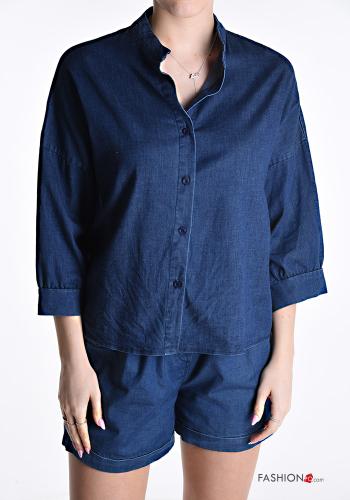 Chemise en Coton en denim à boutons manches à trois-quarts - ph 1
