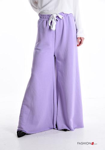 wide leg raw hem finish Cotton Trousers with drawstring with elastic