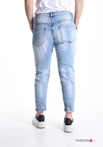 Jeans in Cotone vita bassa strappati con tasche - ph 2