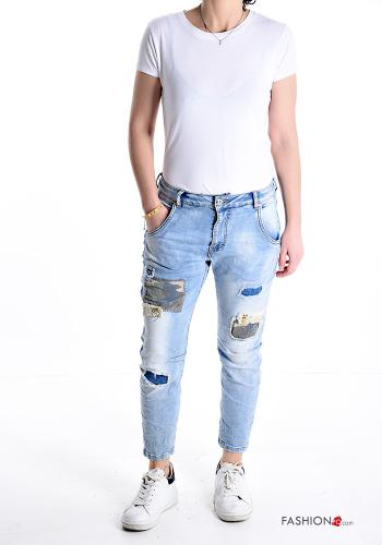 Jeans in Cotone vita bassa strappati con tasche - ph 5