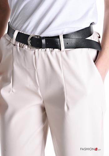Kunstleder Hose mit Gürtel mit gummizug mit Taschen - ph 4