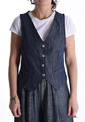 Denim Weste aus Baumwolle mit Knöpfen mit Futter - ph 1