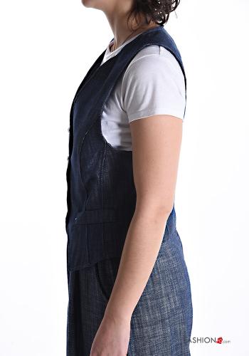 Denim Weste aus Baumwolle mit Knöpfen mit Futter - ph 3