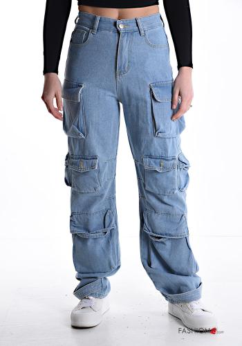 hoher Taille Jeans aus Baumwolle mit Taschen