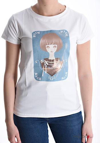 Patterned short sleeve crew neck Cotton T-shirt - ph 1