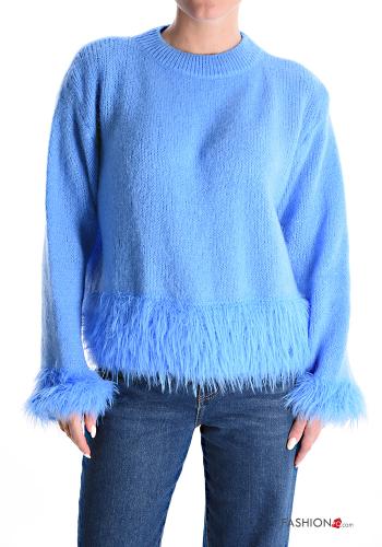 crew neck Wool Mix Sweater with fringe