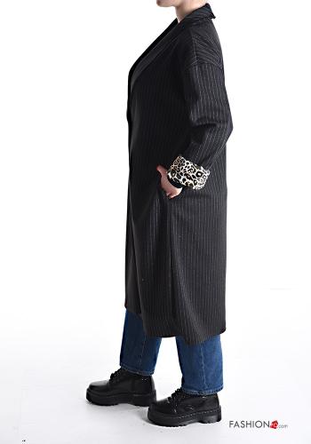 Manteau Imprimé à rayures à boutons avec poches - ph 3