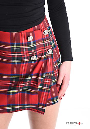 Jupe-Pantalon en Coton Motif tartan à boutons avec fermeture éclair - ph 4