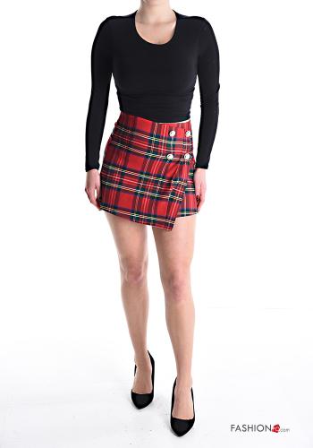 Jupe-Pantalon en Coton Motif tartan à boutons avec fermeture éclair - ph 5