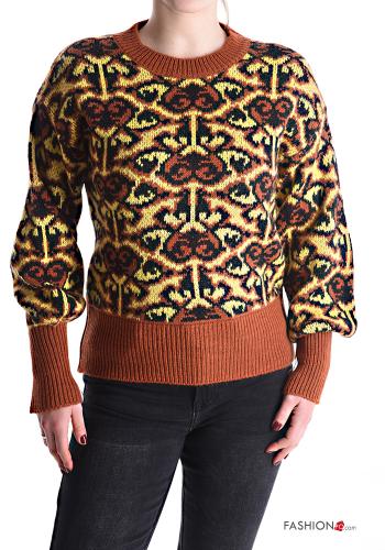 Abstract print crew neck Wool Mix Sweater - ph 1