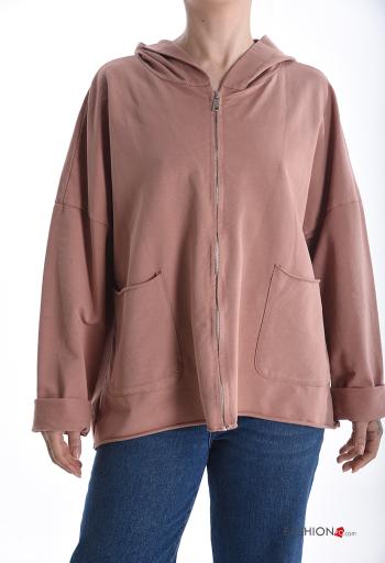 Felpa in Cotone maniche lunghe con zip con cappuccio