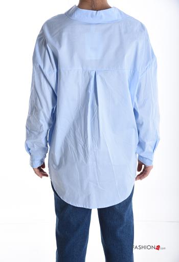 Chemise en Coton manches longues à collet à Imprimé Floral à boutons avec strass - ph 2