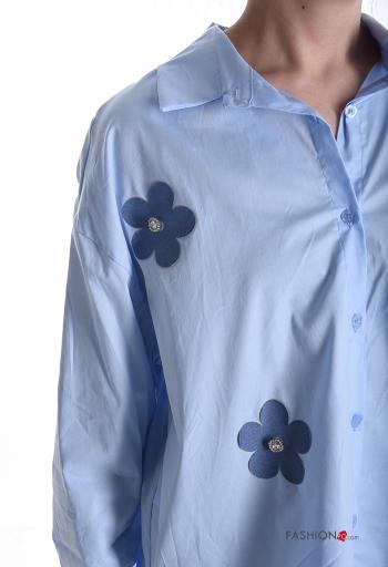 Chemise en Coton manches longues à collet à Imprimé Floral à boutons avec strass - ph 4