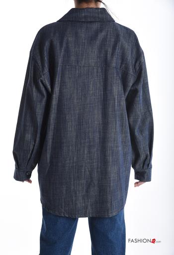 Chemise en Coton manches longues en denim à collet à paillettes à boutons - ph 2