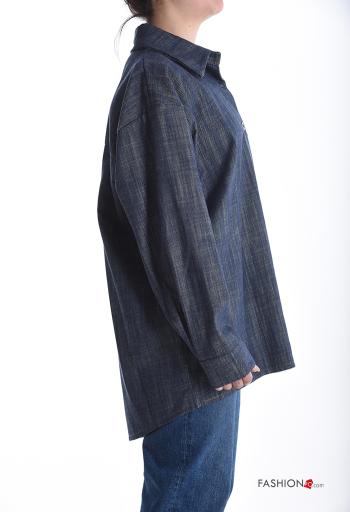 Chemise en Coton manches longues en denim à collet à paillettes à boutons - ph 3