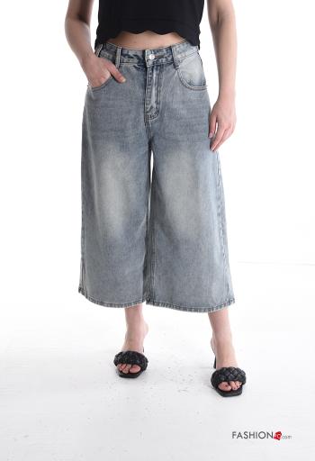 Denim hoher Taille Jeans aus Baumwolle mit Knöpfen mit Reißverschluss mit Taschen