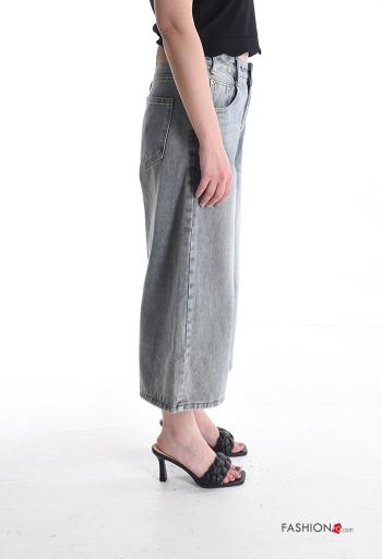 Jeans in Cotone denim vita alta con tasche con bottoni con zip - ph 3