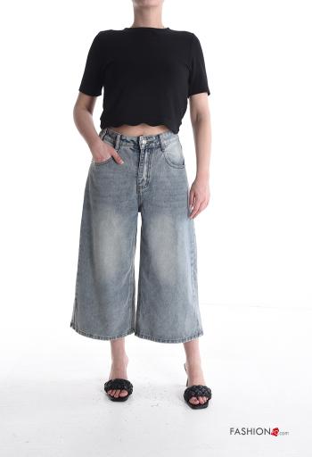 Jeans in Cotone denim vita alta con tasche con bottoni con zip - ph 5