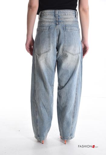 Jeans in Cotone denim vita alta con tasche con bottoni con zip - ph 2