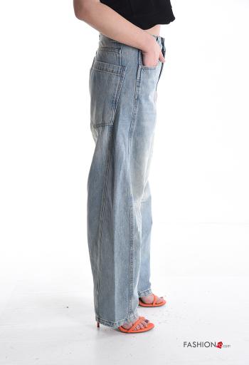 Jeans in Cotone denim vita alta con tasche con bottoni con zip - ph 3