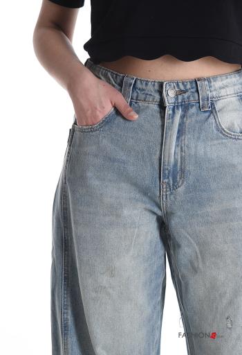 Jeans in Cotone denim vita alta con tasche con bottoni con zip - ph 4