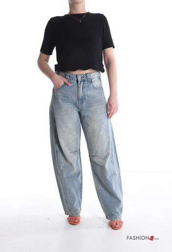 Jeans in Cotone denim vita alta con tasche con bottoni con zip - ph 5