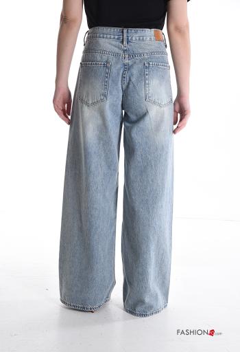 Jeans in Cotone wide leg denim vita alta con tasche con bottoni con zip - ph 2