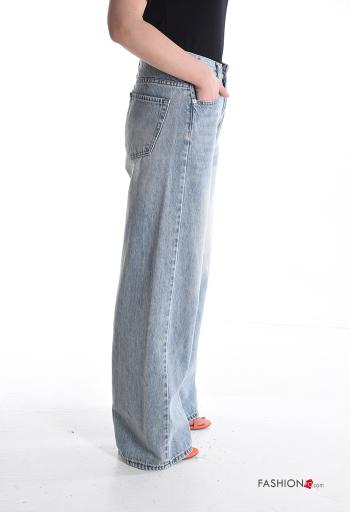 Jeans in Cotone wide leg denim vita alta con tasche con bottoni con zip - ph 3
