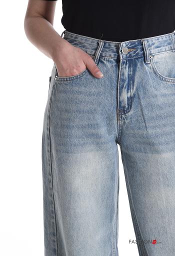 Jeans in Cotone wide leg denim vita alta con tasche con bottoni con zip - ph 4