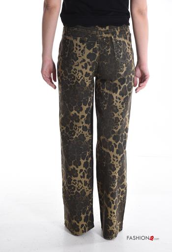 Jeans in Cotone lungo Fantasia animalier con bottoni con strass con zip con tasche - ph 2