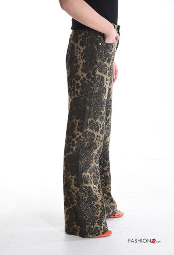 Jeans in Cotone lungo Fantasia animalier con bottoni con strass con zip con tasche - ph 3