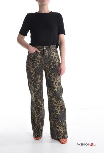 Jeans in Cotone lungo Fantasia animalier con bottoni con strass con zip con tasche - ph 5