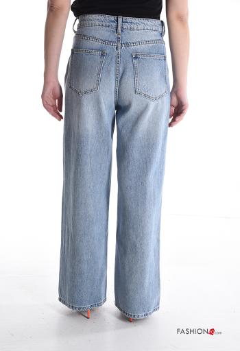 Jeans en Coton en denim taille haute à boutons avec fermeture éclair avec poches - ph 2