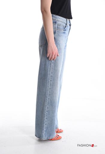 Jeans en Coton en denim taille haute à boutons avec fermeture éclair avec poches - ph 3