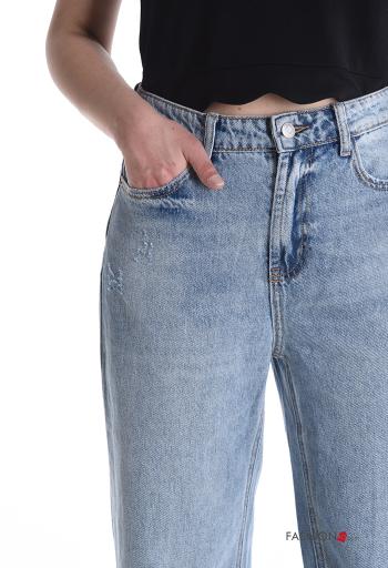 Jeans en Coton en denim taille haute à boutons avec fermeture éclair avec poches - ph 4