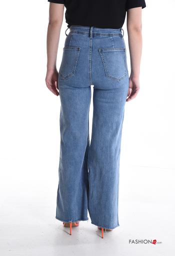 Jeans in Cotone denim vita alta con bottoni con strass con zip con tasche - ph 2