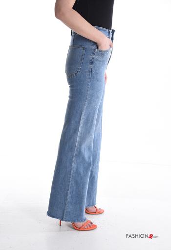 Jeans in Cotone denim vita alta con bottoni con strass con zip con tasche - ph 3