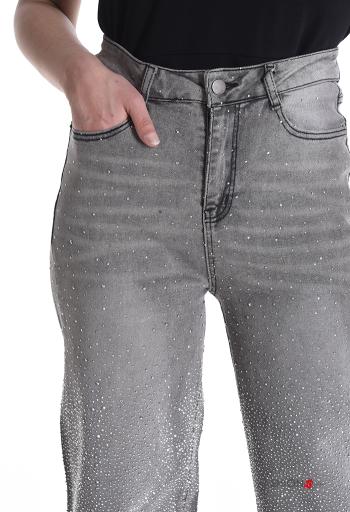 Jeans in Cotone vita alta wide leg con bottoni con strass con zip con tasche - ph 4