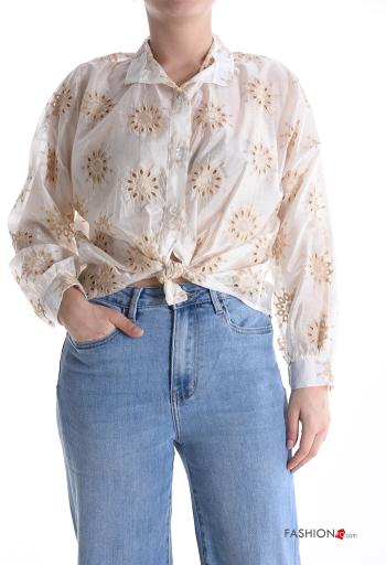 Camicia maniche lunghe con colletto Fantasia ricamata con bottoni in pizzo sangallo - ph 1