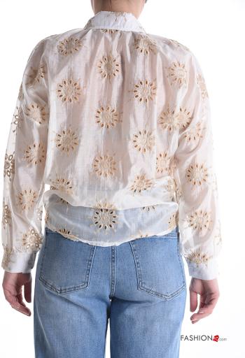 Camicia maniche lunghe con colletto Fantasia ricamata con bottoni in pizzo sangallo - ph 2