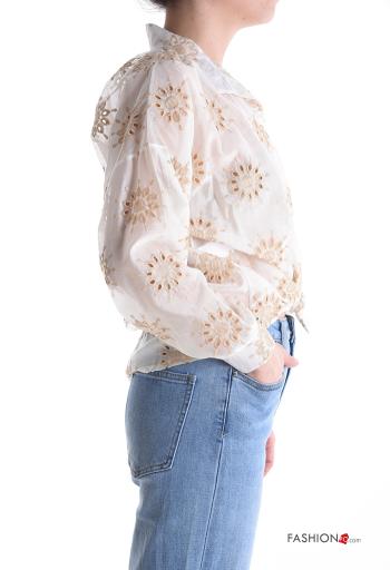 Camicia maniche lunghe con colletto Fantasia ricamata con bottoni in pizzo sangallo - ph 3