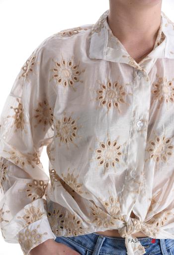 Camicia maniche lunghe con colletto Fantasia ricamata con bottoni in pizzo sangallo - ph 4