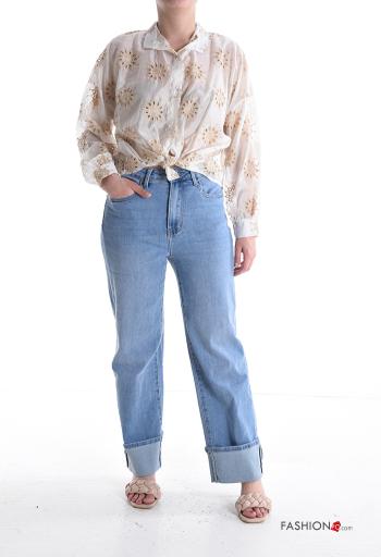 Camicia maniche lunghe con colletto Fantasia ricamata con bottoni in pizzo sangallo - ph 5