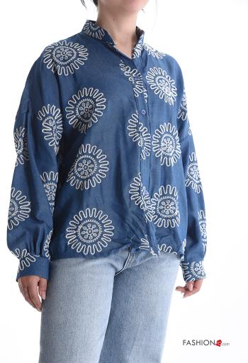 Camicia in Cotone maniche lunghe Fantasia ricamata con bottoni - ph 1